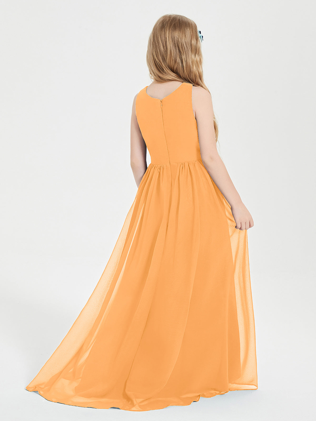 Asymmetrical Junior Bridesmaid Dresses with Scoop Neckline Tangerine